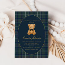 Vintage-Karohase-Teddybär-Baby-Shower-Einladung