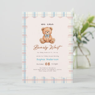 Vintage-Karomuster-Bogen-Teddybär-Baby-Party Einladung
