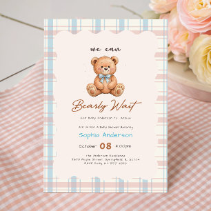 Vintage-Karomuster-Bogen-Teddybär-Baby-Party Einladung