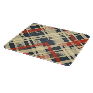 Vintage-Karopatt – Rustikales Navy und rotes Retro Schneidebrett