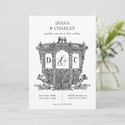 Vintage Karriere königliche Hochzeit Einladung (Stehend Vorderseite)