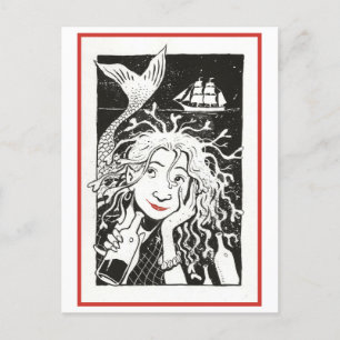 Vintage Karrierefreie Mermaid-Illustration Postkarte