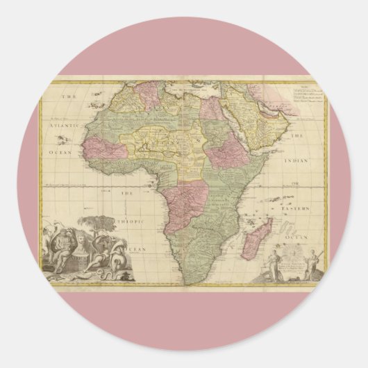Vintage Karte 1725 für Afrika Runder Aufkleber (Vorderseite)