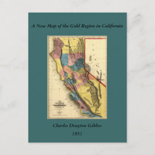 Vintage Karte 1851 California Gold Region Staat