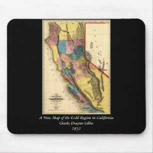 Vintage Karte 1851 California Gold Region Staat Mousepad