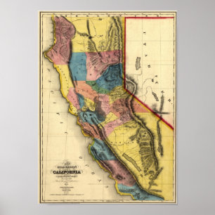 Vintage Karte 1851 California Gold Region Staat Poster