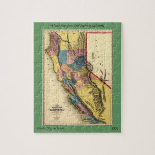 Vintage Karte 1851 California Gold Region Staat Puzzle