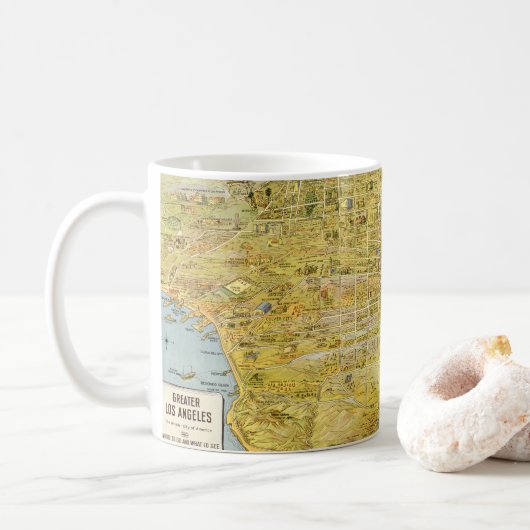 Vintage Karte 1932 Greater Los Angeles wiederherge Kaffeetasse (Mit Donut)