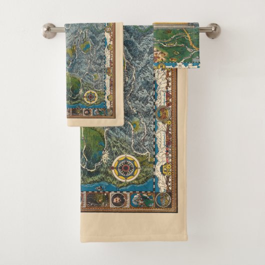 Vintage Karte 1932 Oregon Trail Badhandtuch Set (Insitu)