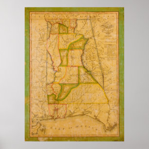 Vintage Karte Alabamas von John Melish (1820) Poster