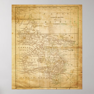 Vintage Karte Australasiens Archivdruck Poster