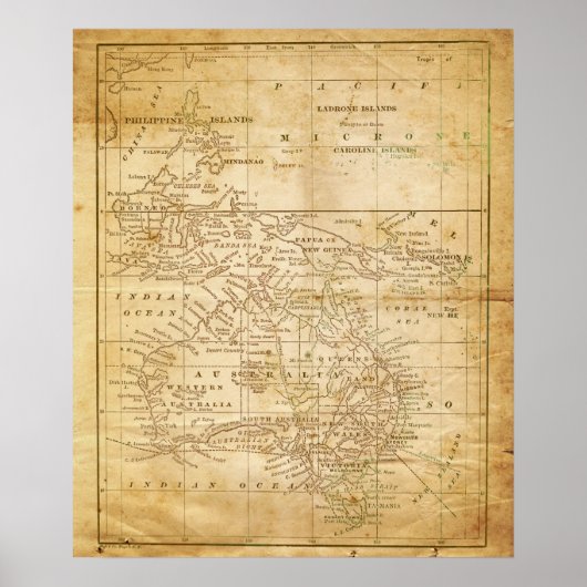 Vintage Karte Australasiens Archivdruck Poster (Vorne)