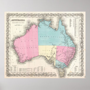 Vintage Karte Australiens (1855) Poster