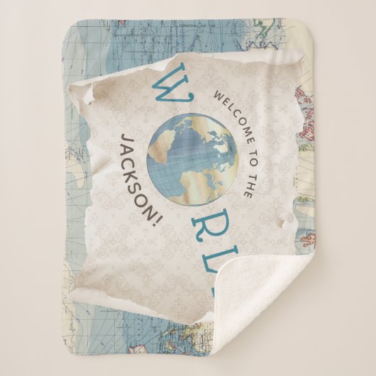 Vintage Karte Baby Blanket Sherpadecke (Vorderseite)