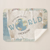 Vintage Karte Baby Blanket Sherpadecke (Vorderseite (Horizontal))