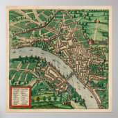 Vintage Karte Basel Schweiz (1572) Poster (Vorne)