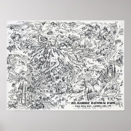 Vintage Karte Berg Rainier Pictorial Travel Poster (Vorne)