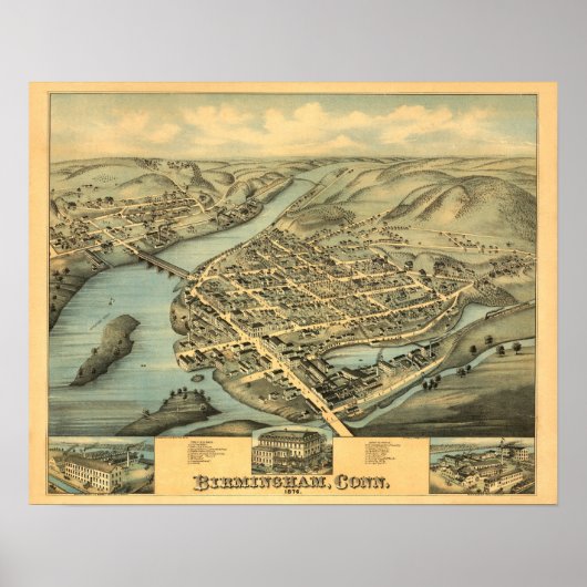 Vintage Karte Birmingham Connecticut 1876 Poster (Vorne)