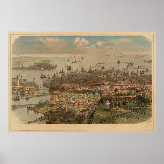 Vintage Karte Boston MA (1866) Poster (Vorne)