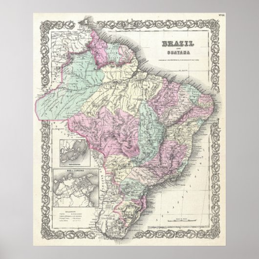 Vintage Karte Brasiliens (1855) Poster (Vorne)