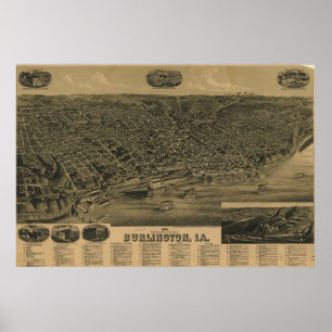 Vintage Karte Burlington Iowa (1889) Poster