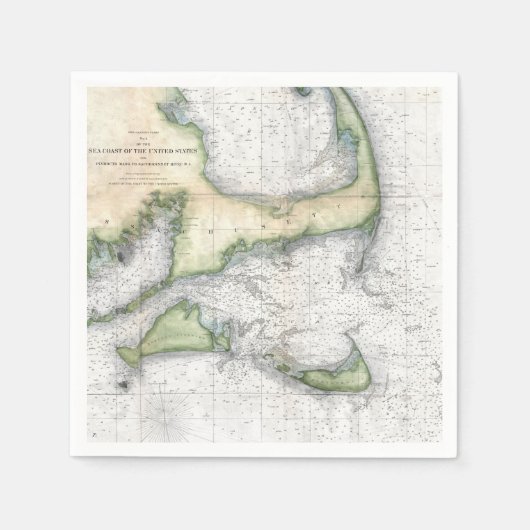 Vintage Karte Cape Cod, Nantucket Martha's Vineyar Serviette (Vorderseite)