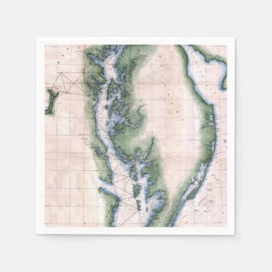 Vintage Karte Chesapeake Bay und Delaware Bay Serviette (Vorderseite)