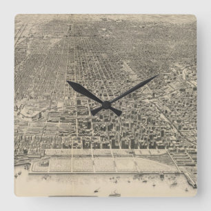 Vintage Karte Chicagos (1916) Quadratische Wanduhr