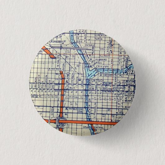 Vintage Karte Chicagos, IL Button (Vorderseite)