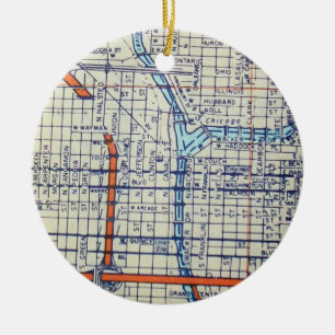 Vintage Karte Chicagos, IL Keramik Ornament