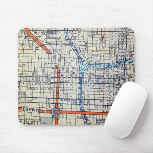 Vintage Karte Chicagos, IL Mousepad (Mit Mouse)