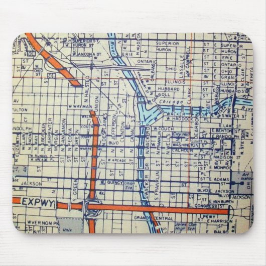 Vintage Karte Chicagos, IL Mousepad (Vorne)