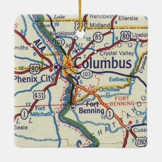 Vintage Karte Columbus GA Keramikornament (Rückseite)