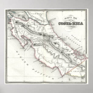Vintage Karte Costa Ricas (1851) Poster