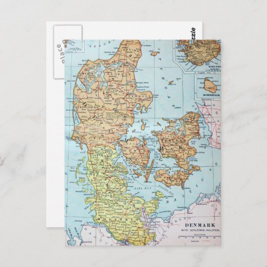 Vintage Karte Dänemarks (1905) (Vorne/Hinten)
