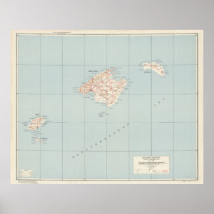 Vintage Karte der Balearen (1943) Poster