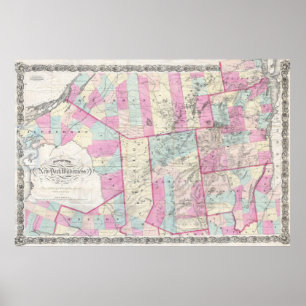 Vintage Karte der Berge von Adirondack (1867) Poster