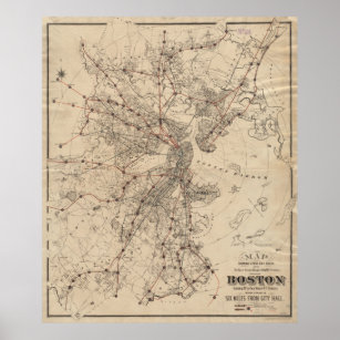 Vintage Karte der Bostoner Eisenbahn (1876) Poster