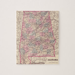 Vintage Karte der Countys Alabamas (1876) Puzzle