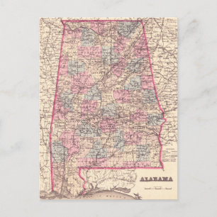 Vintage Karte der Countys von Alabama (1876)
