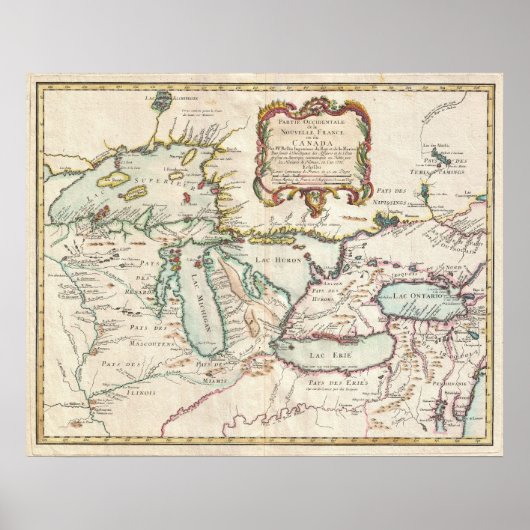 Vintage Karte der Großen Seen (1755) Poster (Vorne)