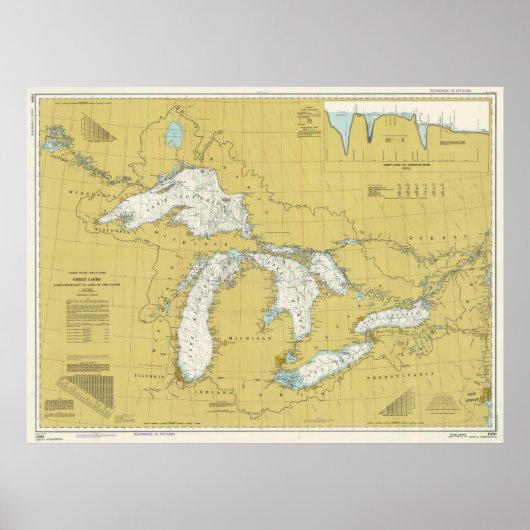 Vintage Karte der Großen Seen (1979) Poster (Vorne)