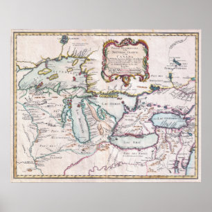 Vintage Karte der Großen Seen Poster