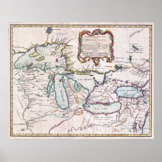 Vintage Karte der Großen Seen Poster (Vorne)