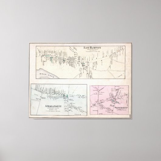 Vintage Karte der Hamptons (1873) Leinwanddruck (Vorderseite)