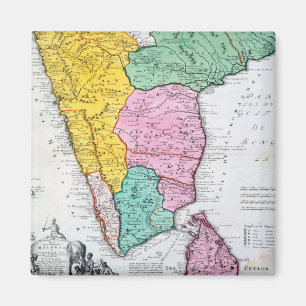 Vintage Karte der indischen Halbinsel   1733 Magnet