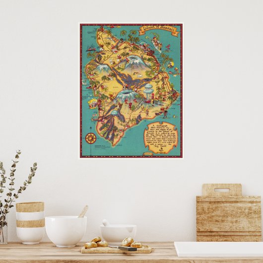 Vintage Karte der Insel Hawaii Poster (Küche)