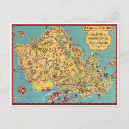 Vintage Karte der Insel Oahu (Vorderseite)