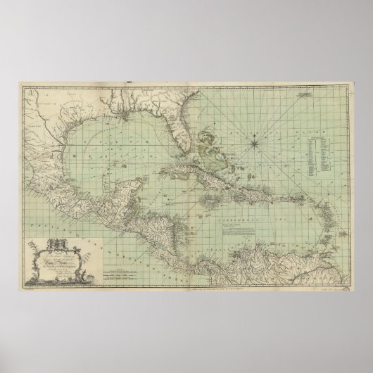 Vintage Karte der Karibik (1774) Poster (Vorne)