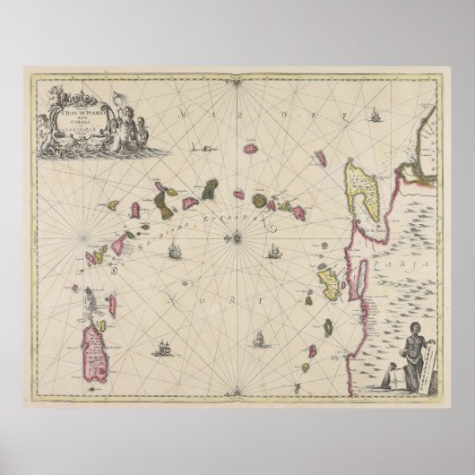 Vintage Karte der Karibischen Inseln (1700) Poster (Vorne)